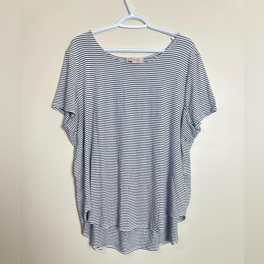 Philosophy Size 1X Navy and White Striped Tee